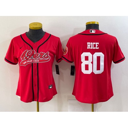 Youth San Francisco 49ers #80 Jerry Rice Red With Patch Cool Base Stitched Baseball Jersey