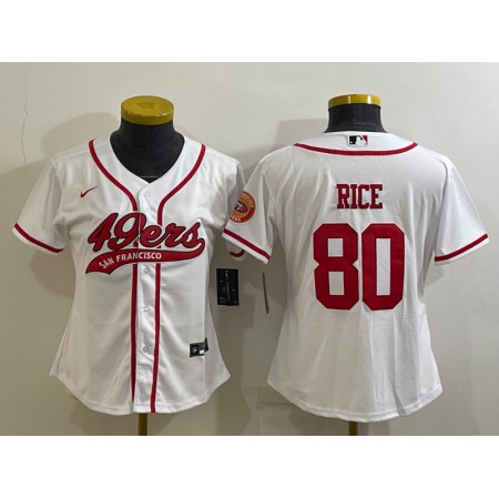 Youth San Francisco 49ers #80 Jerry Rice White With Patch Cool Base Stitched Baseball Jersey