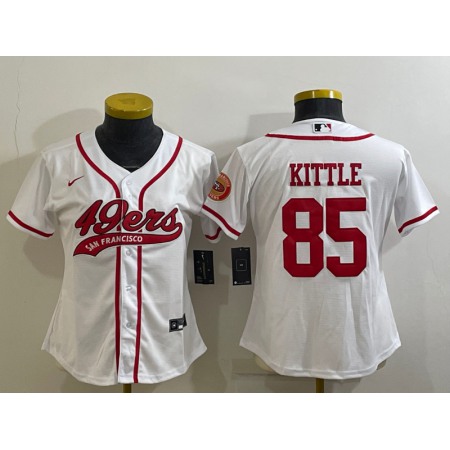 Youth San Francisco 49ers #85 George Kittle White With Patch Cool Base Stitched Baseball Jersey
