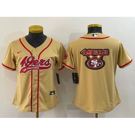 Youth San Francisco 49ers Gold Team Big Logo With Patch Cool Base Stitched Baseball Jersey