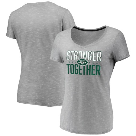 Women's New York Jets Gray Stronger Together Space Dye V-Neck T-Shirt(Run Small)