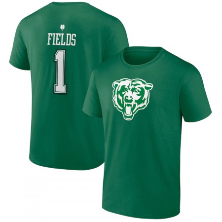 Men's Chicago Bears #1 Justin Fields Green St. Patrick's Day Icon Player T-Shirt