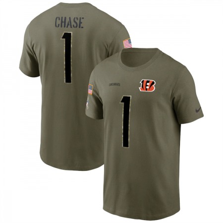 Men's Cincinnati Bengals #1 Ja'Marr Chase 2022 Olive Salute to Service T-Shirt