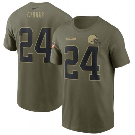 Men's Cleveland Browns #24 Nick Chubb 2021 Olive Salute To Service Legend Performance T-Shirt