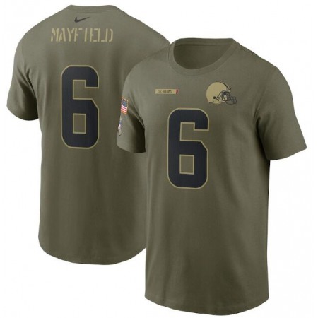 Men's Cleveland Browns #6 Baker Mayfield 2021 Olive Salute To Service Legend Performance T-Shirt
