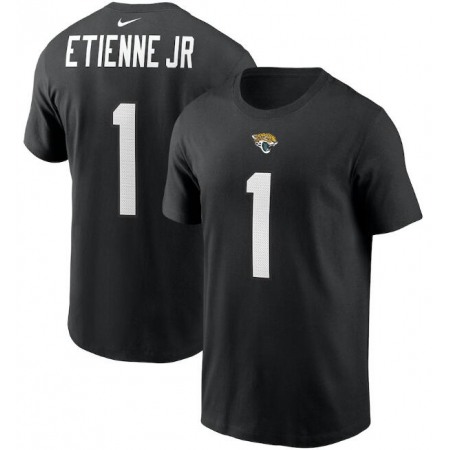 Men's Jacksonville Jaguars #1 Travis Etienne JR 2021 Black NFL Draft First Round Pick Player Name & Number T-Shirt
