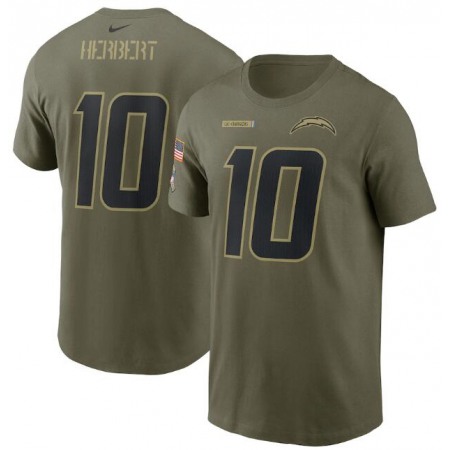 Men's Los Angeles Chargers #10 Justin Herbert 2021 Olive Salute To Service Legend Performance T-Shirt