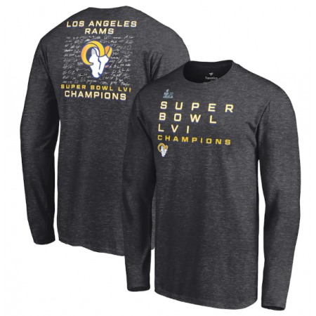 Men's Los Angeles Rams 2022 Heathered Charcoal Super Bowl LVI Champions Roster Signature Long Sleeve T-Shirt