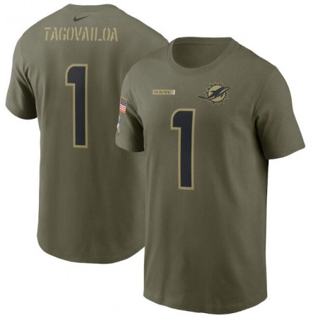 Men's Miami Dolphins #1 Tua Tagovailoa 2021 Olive Salute To Service Legend Performance T-Shirt