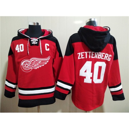 Men's Detroit Red Wings #40 Henrik Zetterberg Red Ageless Must-Have Lace-Up Pullover Hoodie