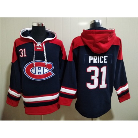 Men's Montreal Canadiens #31 Carey Price Navy Ageless Must-Have Lace-Up Pullover Hoodie
