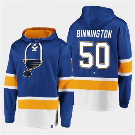 Men's St. Louis Blues #50 Jordan Binnington Blue Ageless Must-Have Lace-Up Pullover Hoodie