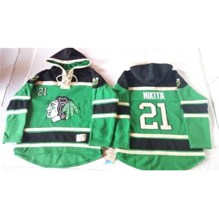 Blackhawks #21 Stan Mikita Green St. Patrick's Day McNary Lace Hoodie Stitched NHL Jersey