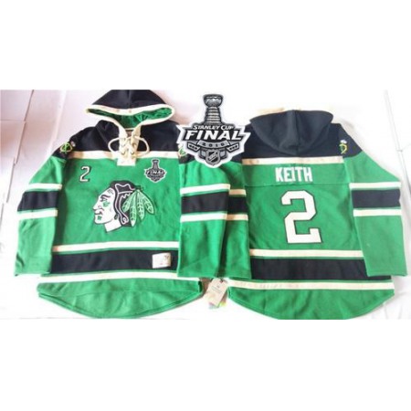 Blackhawks #2 Duncan Keith Green St. Patrick's Day McNary Lace Hoodie 2015 Stanley Cup Stitched NHL Jersey