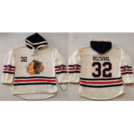 Blackhawks #32 Michal Rozsival Cream Heavyweight Pullover Hoodie Stitched NHL Jersey