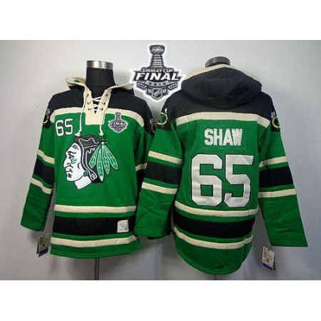 Blackhawks #65 Andrew Shaw Green St. Patrick's Day McNary Lace Hoodie 2015 Stanley Cup Stitched NHL Jersey