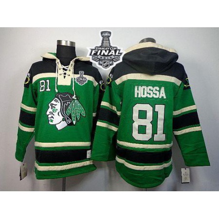 Blackhawks #81 Marian Hossa Green St. Patrick's Day McNary Lace Hoodie 2015 Stanley Cup Stitched NHL Jersey