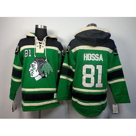 Blackhawks #81 Marian Hossa Green St. Patrick's Day McNary Lace Hoodie Stitched NHL Jersey
