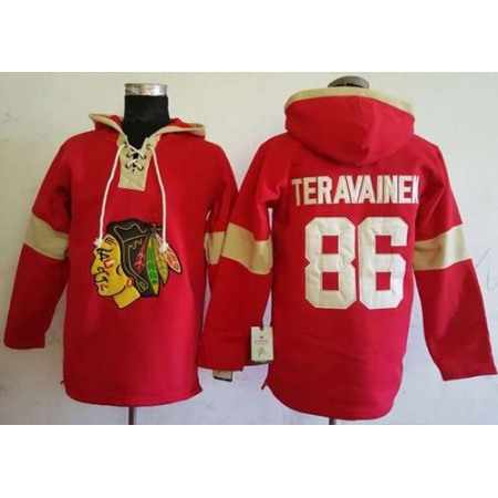 Blackhawks #86 Teuvo Teravainen Red Pullover Hoodie Stitched NHL Jersey