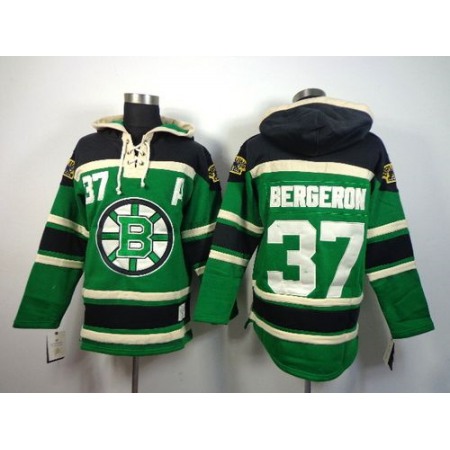 Bruins #37 Patrice Bergeron Green St. Patrick's Day McNary Lace Hoodie Stitched NHL Jersey