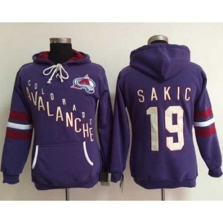 Colorado Avalanche #19 Joe Sakic Purple Women's Old Time Heidi NHL Hoodie