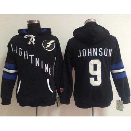 Tampa Bay Lightning #9 Tyler Johnson Black Women's Old Time Heidi NHL Hoodie