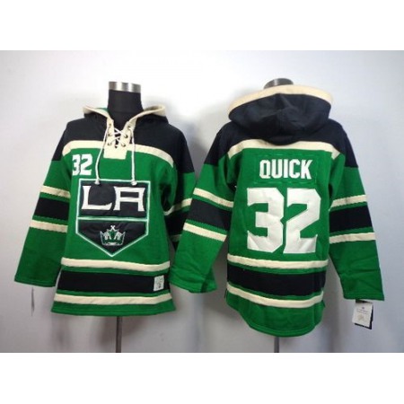 Kings #32 Jonathan Quick Green St. Patrick's Day McNary Lace Hoodie Stitched NHL Jersey