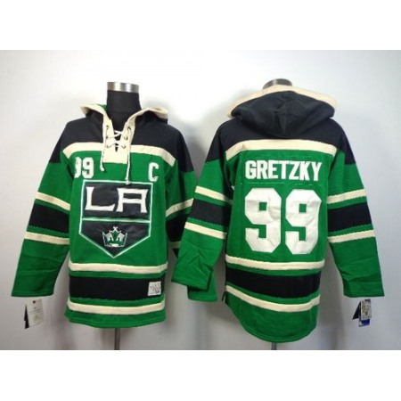 Kings #99 Wayne Gretzky Green St. Patrick's Day McNary Lace Hoodie Stitched NHL Jersey