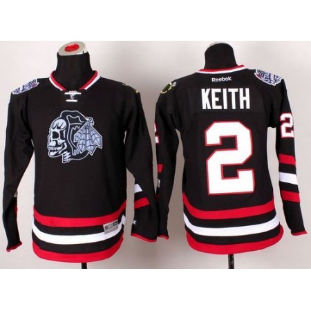 Blackhawks #2 Duncan Keith Black(White Skull) 2014 Stadium Series Stitched Youth NHL Jersey