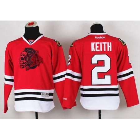 Blackhawks #2 Duncan Keith Red(Red Skull) Stitched Youth NHL Jersey