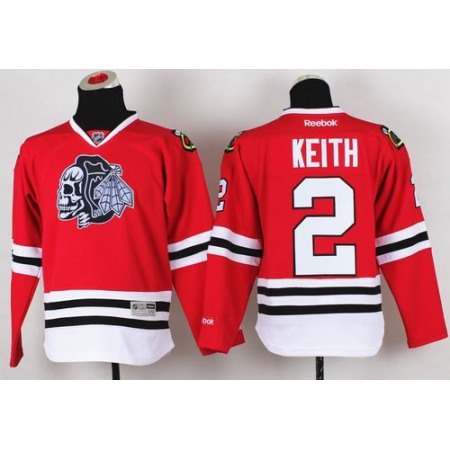 Blackhawks #2 Duncan Keith Red(White Skull) Stitched Youth NHL Jersey