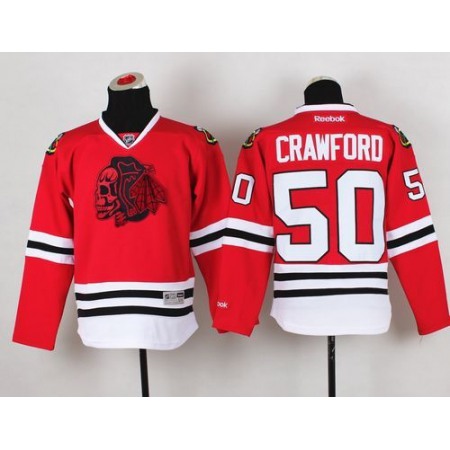 Blackhawks #50 Corey Crawford Red(Red Skull) Stitched Youth NHL Jersey
