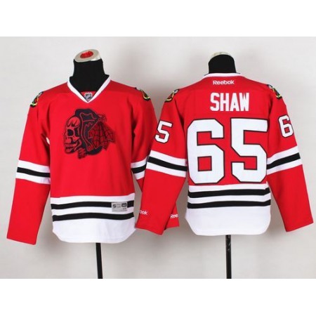Blackhawks #65 Andrew Shaw Red(Red Skull) Stitched Youth NHL Jersey