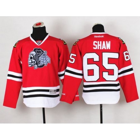 Blackhawks #65 Andrew Shaw Red(White Skull) Stitched Youth NHL Jersey