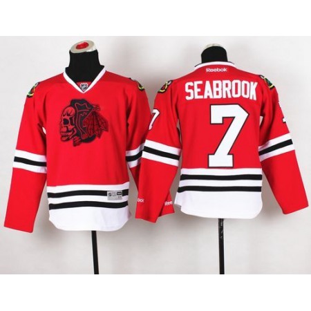 Blackhawks #7 Brent Seabrook Red(Red Skull) Stitched Youth NHL Jersey