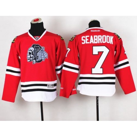 Blackhawks #7 Brent Seabrook Red(White Skull) Stitched Youth NHL Jersey