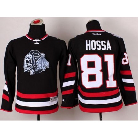 Blackhawks #81 Marian Hossa Black(White Skull) 2014 Stadium Series Stitched Youth NHL Jersey
