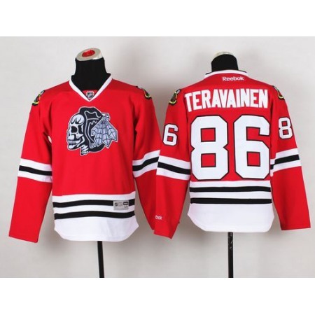 Blackhawks #86 Teuvo Teravainen Red(White Skull) Stitched Youth NHL Jersey
