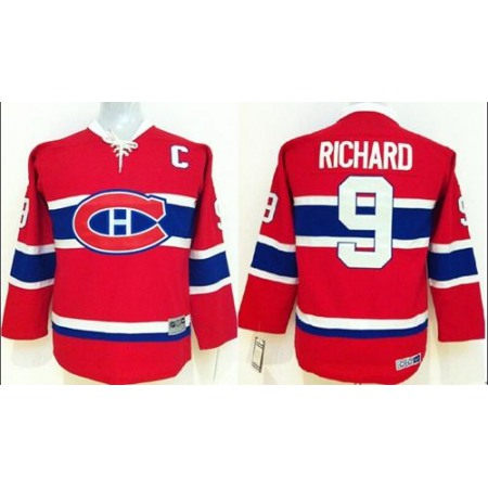 Canadiens #9 Maurice Richard Red CCM Throwback Stitched Youth NHL Jersey