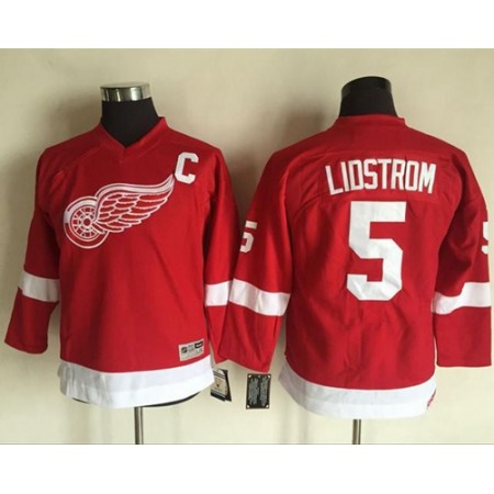 Red Wings #5 Nicklas Lidstrom Red CCM Throwback Stitched Youth NHL Jersey