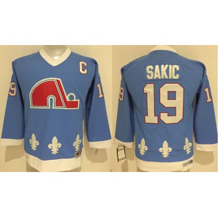 Nordiques #19 Joe Sakic Light Blue Stitched Youth NHL Jersey