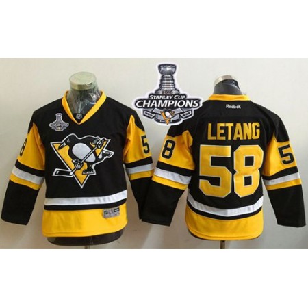 Penguins #58 Kris Letang Black Alternate 2016 Stanley Cup Champions Stitched Youth NHL Jersey