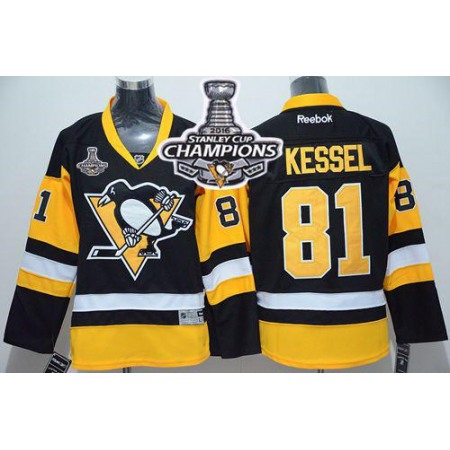 Penguins #81 Phil Kessel Black Alternate 2016 Stanley Cup Champions Stitched Youth NHL Jersey
