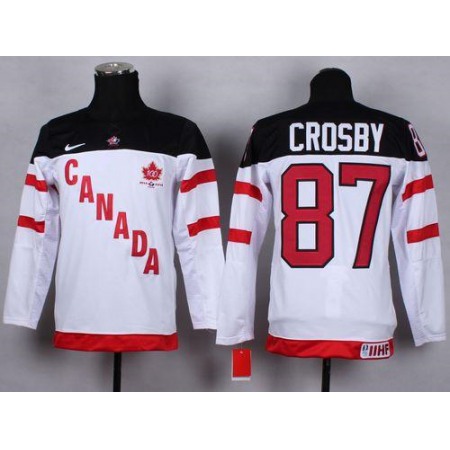 Team Canada #87 Sidney Crosby White 100th Anniversary Stitched Youth NHL Jersey