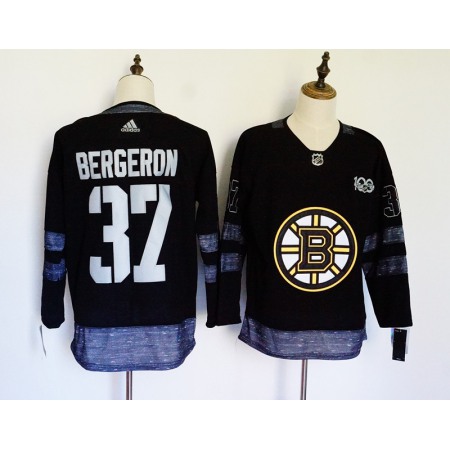 Men's Adidas Boston Bruins #37 Patrice Bergeron Black 1917-2017 100th Anniversary Stitched NHL Jersey