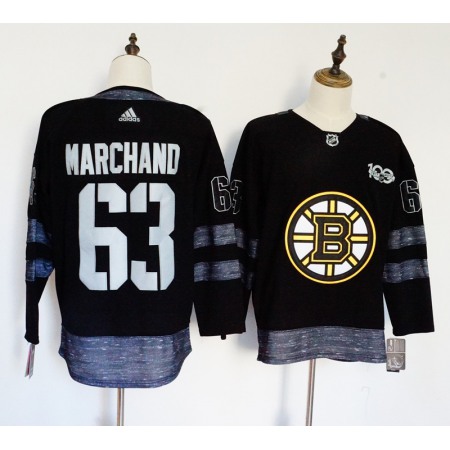 Men's Adidas Boston Bruins #63 Brad Marchand Black 1917-2017 100th Anniversary Stitched NHL Jersey