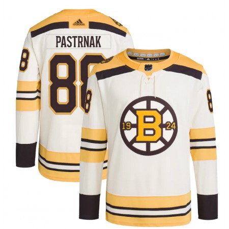 Men's Boston Bruins #88 David Pastrnak Cream 100th Anniversary Stitched Jersey