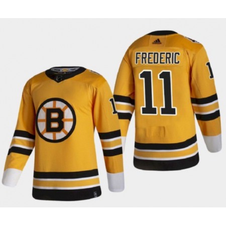 Men's Boston Bruins #11 Trent Frederic 2020-21 Yellow Reverse Retro Stitched Jersey