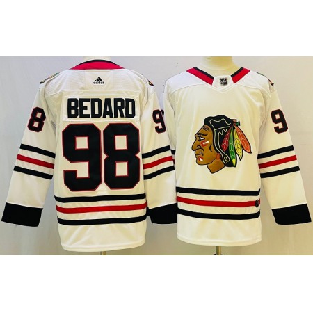 Men's Chicago Blackhawks #98 Connor Bedard White Black Stitched Jersey