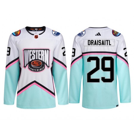 Men's Edmonton Oilers #29 Leon Draisaitl 2023 White All-Star Game Stitched Jersey